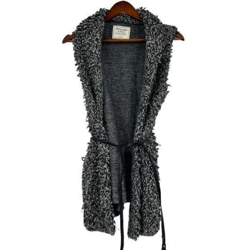 Abercrombie & Fitch gray soft fuzzy sweater cardigan vest tie waist size small